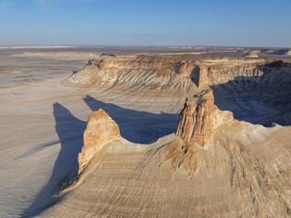 Limestone cliffs of Bozjyra (or Boszhira) tract. Ustyurt Plateau in Mangystau region, Kazakhstan.