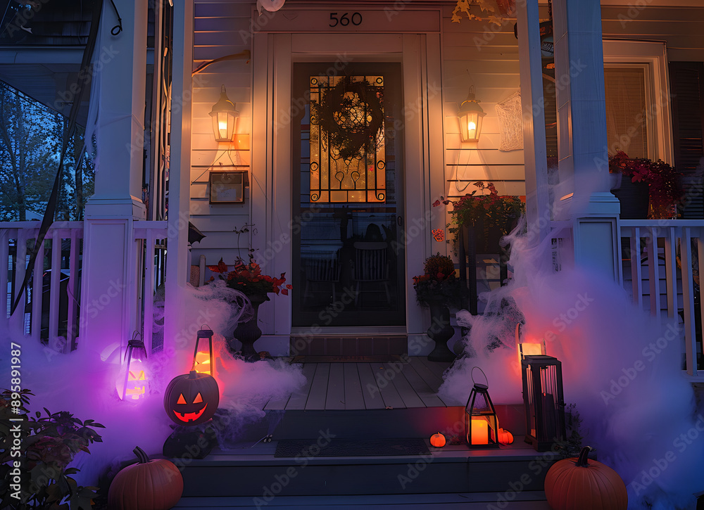 Wall mural front porch halloween decor after dark