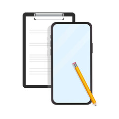 Notes and phone. Learning via the Internet, distance learning. Vector illustration