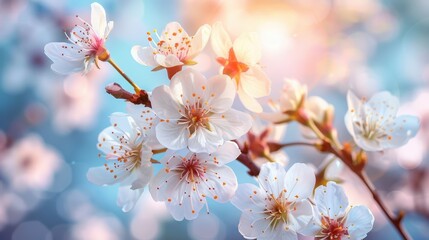 Naklejka premium Delicate Cherry Blossoms in Spring Sunlight