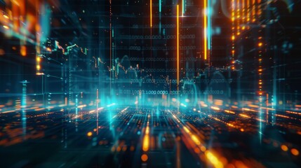 An investment graph chart financial analyze symbol seen on a 3D futuristic business monitor screen. A digital crypto currency money management idea seen on a trading graph chart financial analyze
