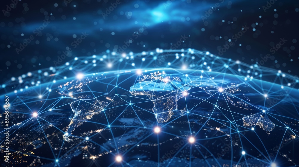 Poster Concept of a global communication network. Digital transformation.
