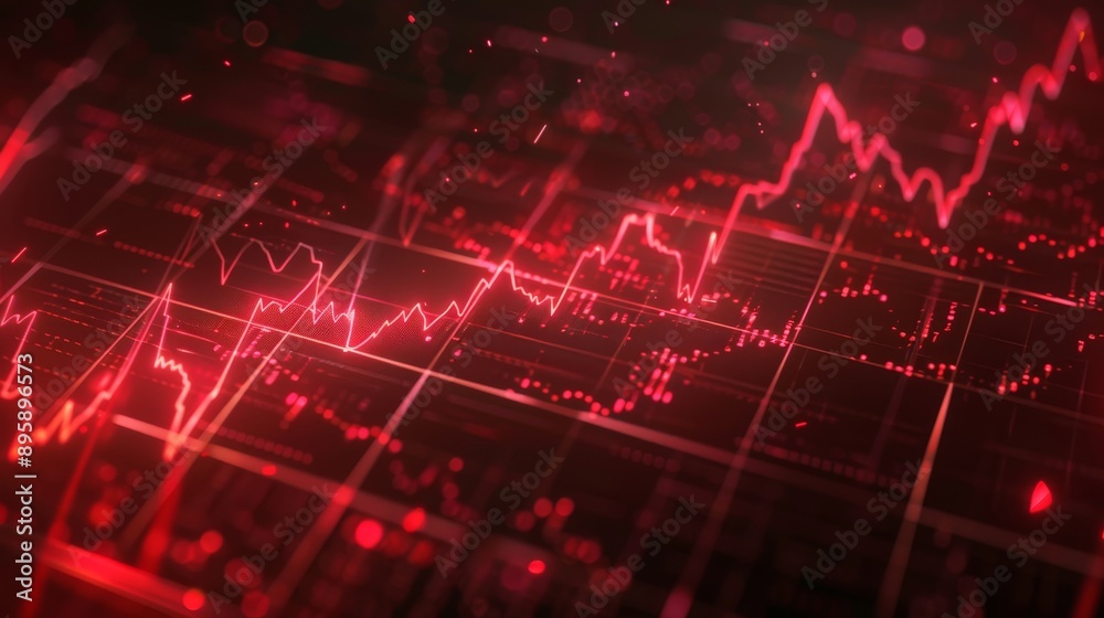 Aufkleber An animated financial graph of the stock market with a red downtrend line. An investment and trading chart featuring a beautiful loop of the crash stock chart.