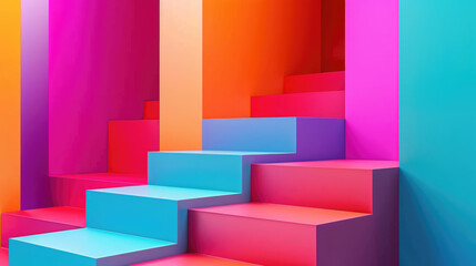 The brightly colored room is illuminated by sunlight, creating vibrant shadows and a lively abstract scene