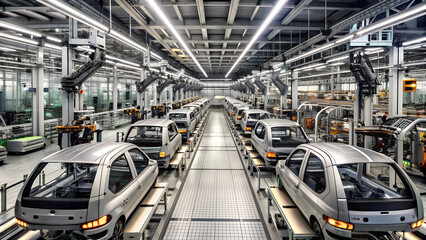 Automobile Manufacturing Assembly Line in High-Tech Factory