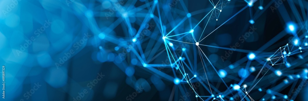 Poster Big data visualization. 3D rendering of glowing dots and lines on a digital background