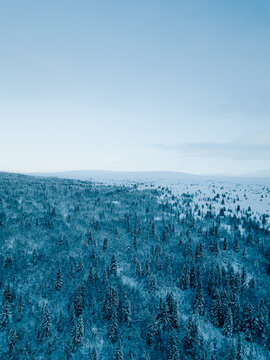 Aerial View of Winter Landscape in Ringebu Mountains, Norway