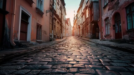 Obraz premium Cobblestone Street in a European City