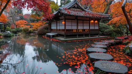 Serene Japanese Garden in Autumn Splendor background