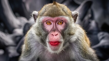 Obraz premium A close up of a monkey with red eyes and pink nose, AI