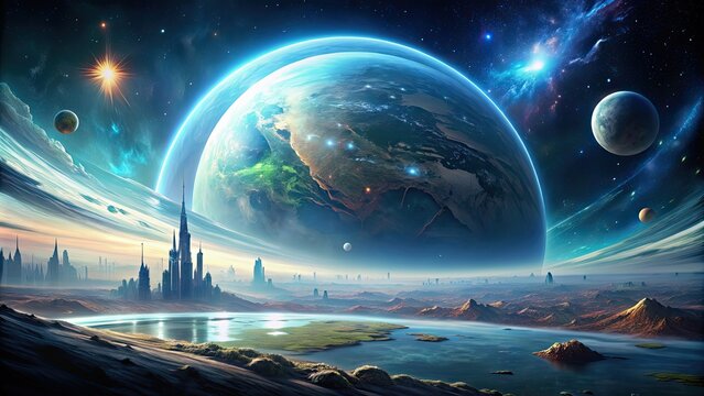 Futuristic planet with advanced technology and alien species, Sci-fi, planet, futuristic, technology, advanced