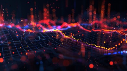 Fototapeta premium 3D Render of Glowing Data Visualizations on Black Background.