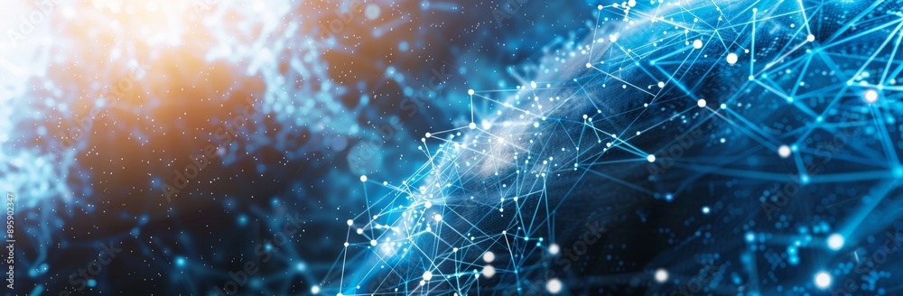 Poster an animated digital background with glowing lines and dots. 3d visualization of big data