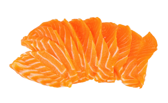 Sliced salmon isolated on white background.