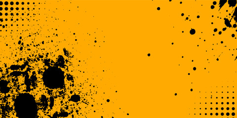 Black and yellow abstract background with splatter brushstroke