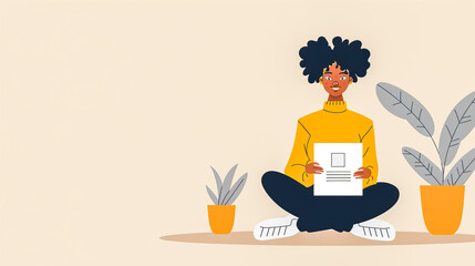 Young woman holding a document while sitting in the lotus position