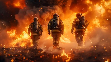 Fototapeta premium Dedicated Firefighting Crew Battling Raging Inferno with Heroic Bravery and Teamwork