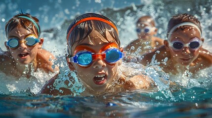 Fototapeta premium Thrilling Competitive Swimming Race Among Young Athletes