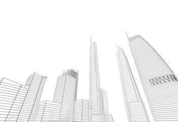 City buildings architectural 3d illustration