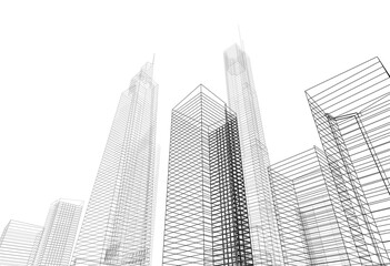 Naklejka premium City buildings architectural 3d illustration