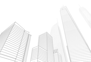 City buildings architectural 3d illustration