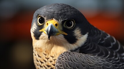 Fototapeta premium Peregrine falcon with sharp gaze, captured in close-up detail.