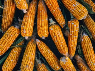 Ears of corn harvested from a farm, ready for consumption or sale.