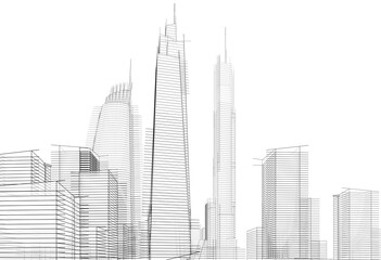 Fototapeta premium City buildings architectural 3d illustration