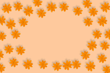 yellow flower on yellow background, Creative lifestyle, summer or  spring concept. Copy space, flat lay, top view. 