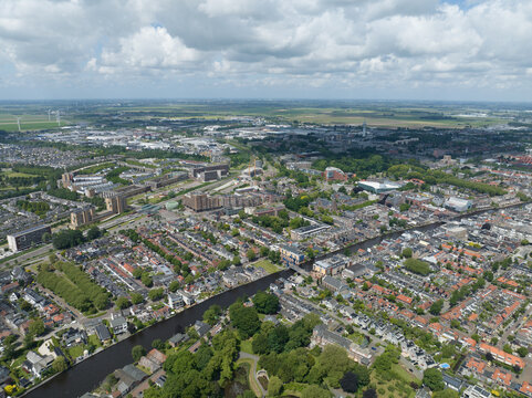 Alphen aan den Rijn, South Holland, The Netherlands. Aerial city overview.