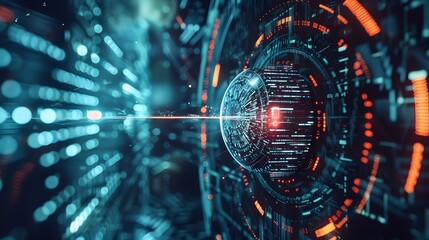 Futuristic Quantum Key Distribution Demo in a Secure Communication Setting  of a high tech digital background with a quantum key distribution system 