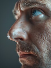 Fototapeta premium Up close portrait of man with intense eye contact.