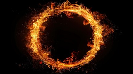 Fototapeta premium Fiery Ring of Flames Burning in the Dark