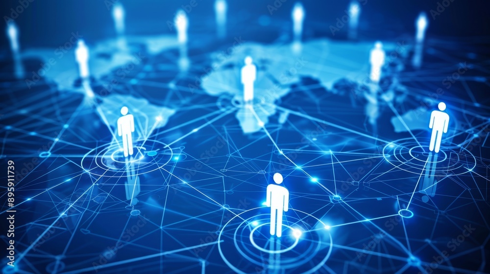 Wall mural global network connecting people using technology over world map