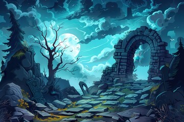 Mystical moonlight ruins