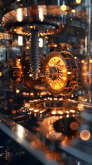 Intricately designed quantum annealing machine with a glowing futuristic metallic grid framework meticulously engineered to solve complex optimization problems in logistics and data processing 