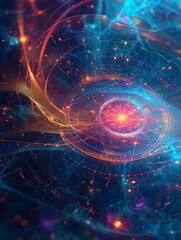 Fototapeta premium Quantum Coherence Diagram A Captivating Visualization of the Intricate Engineering and Connectivity within the Cosmic Universe 
