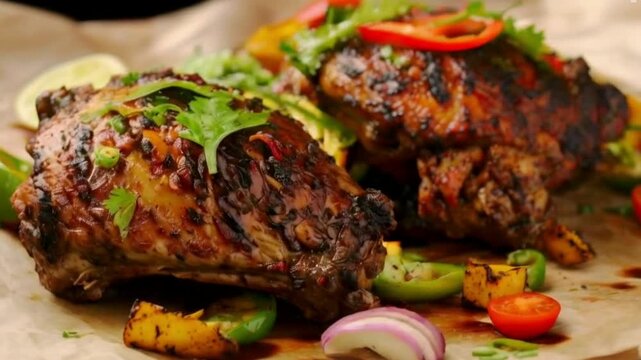 jamaican caribbean jerk chicken on baking paper Hd 4K Video