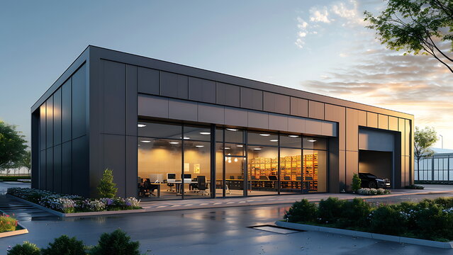 modern warehouse with small office