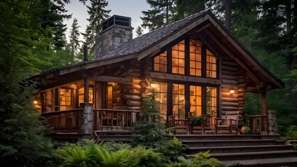 Fototapeta premium wooden cabin in a dense forest