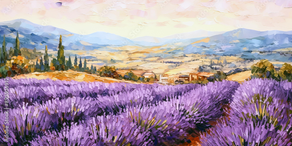 Canvas Prints printable painting of lavender field. beautiful summer landscape