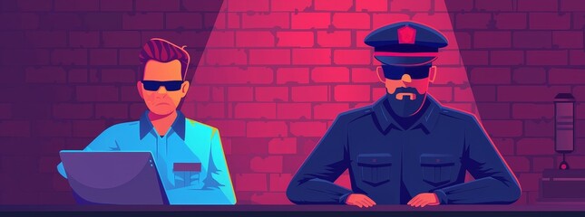 Officer arresting a hacker, capture, cyber crime