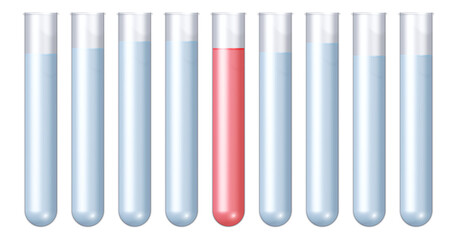 Reagenzgläser mit klaren Chemikalien, eine Substanz ist anders