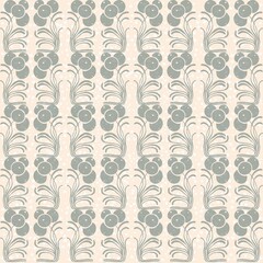 Seamless pattern in Art Nouveau style. Botanical isolated elements on a colored background in vintage stylization. Wrapping paper, scrap paper, textiles, wallpaper
