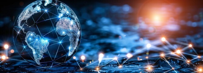 Planet earth rotating showing global network and data exchange