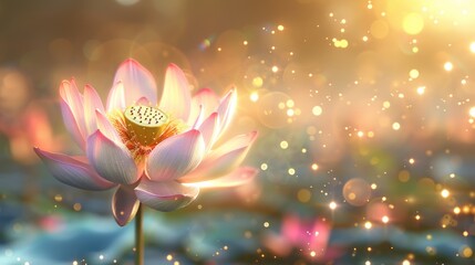 Lotus flower in bloom, delicate details, soft focus, realistic illustration