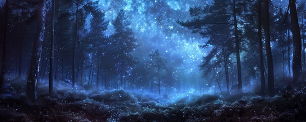 Enchanted forest under a starry sky, 4K hyperrealistic photo