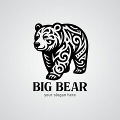 simple bear monochrome tribal tattoo design logo