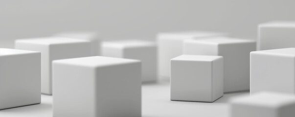 Abstract arrangement of white cubes on light