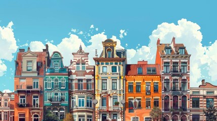 Fototapeta premium Picturesque cityscape featuring buildings with diverse architectural styles and decorations